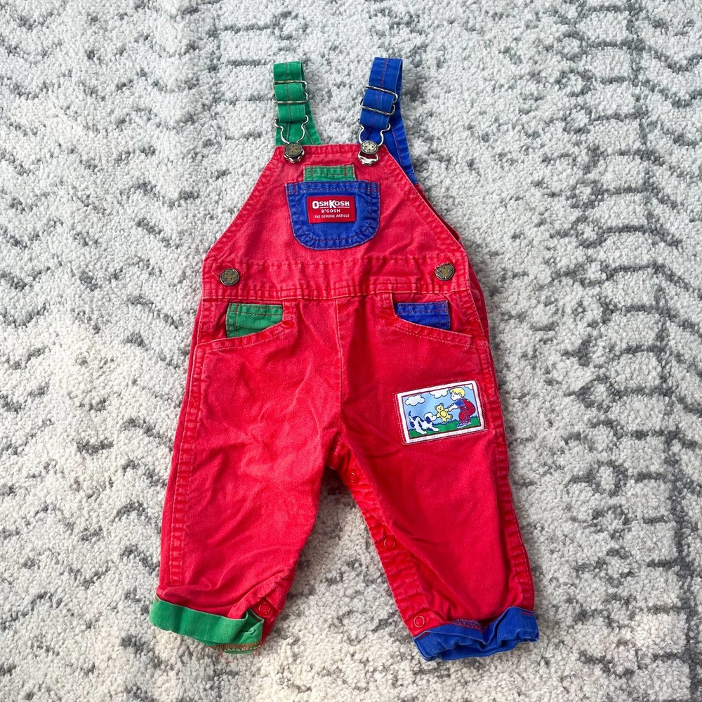 Vtg Osh Kosh Bgosh Vestback Colorblock Overalls 6-9mos